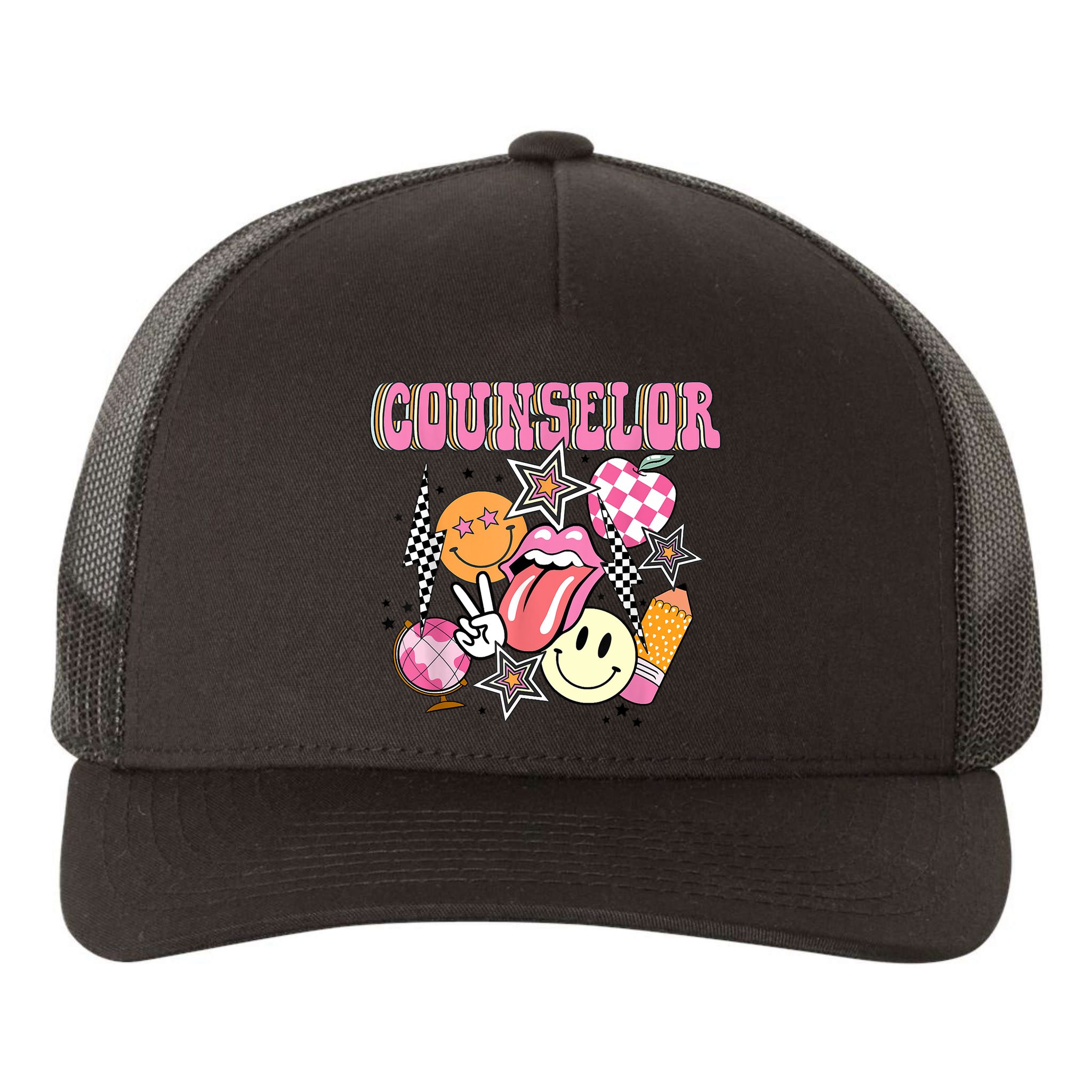 Retro Groovy School Counselor Appreciation Back To School Yupoong Adult 5-Panel Trucker Hat