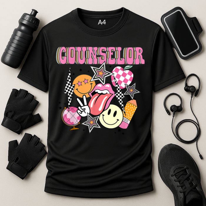 Retro Groovy School Counselor Appreciation Back To School Cooling Performance Crew T-Shirt