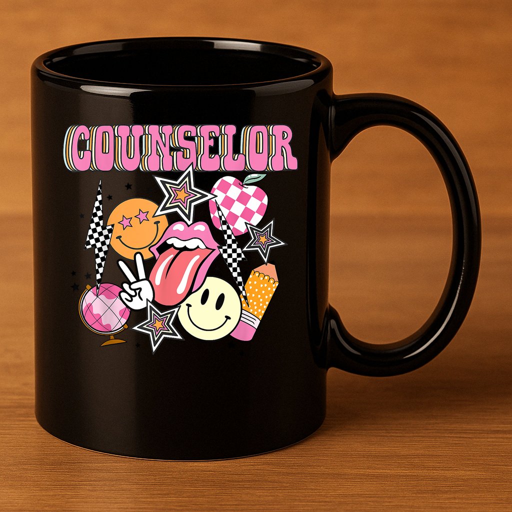 Retro Groovy School Counselor Appreciation Back To School 11oz C Handle Ceramic Mug