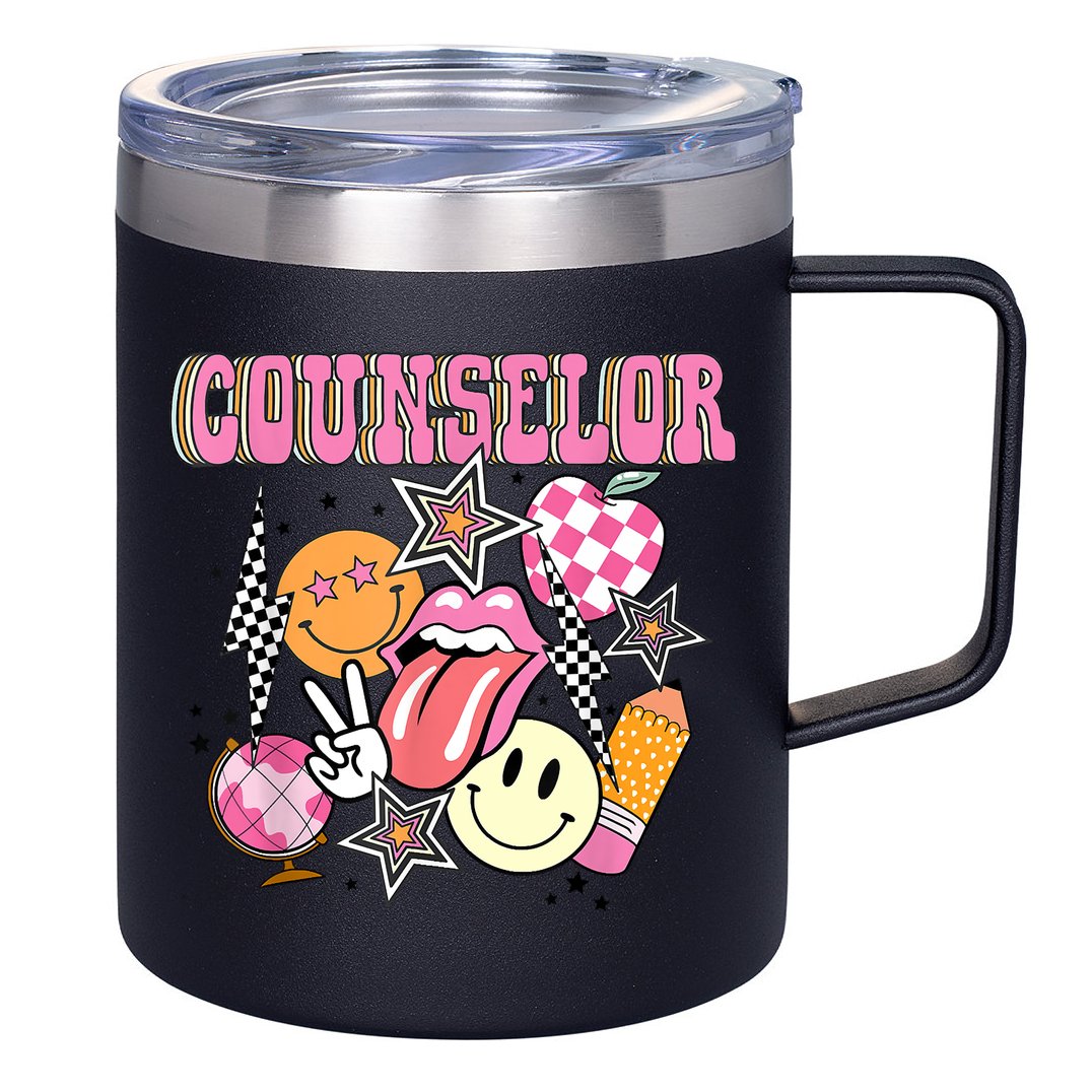 Retro Groovy School Counselor Appreciation Back To School 12oz Stainless Steel Coffee Mug