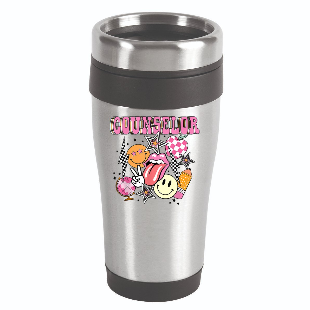 Retro Groovy School Counselor Appreciation Back To School 16oz Travel Tumbler