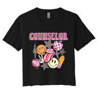 Retro Groovy School Counselor Appreciation Back To School Women's Crop Top Tee