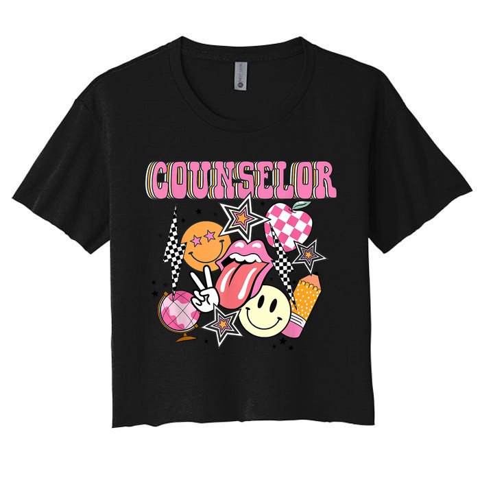 Retro Groovy School Counselor Appreciation Back To School Women's Crop Top Tee