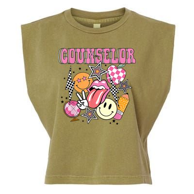 Retro Groovy School Counselor Appreciation Back To School Garment-Dyed Women's Muscle Tee
