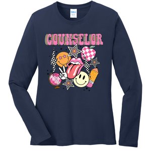 Retro Groovy School Counselor Appreciation Back To School Ladies Long Sleeve Shirt