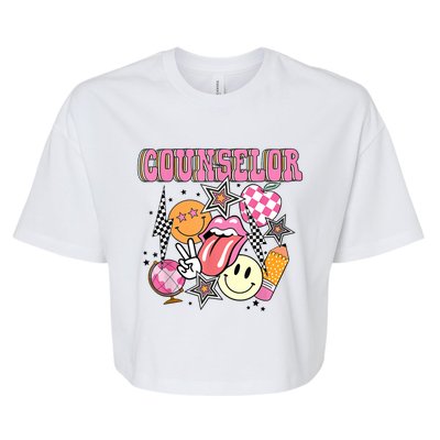 Retro Groovy School Counselor Appreciation Back To School Bella+Canvas Jersey Crop Tee