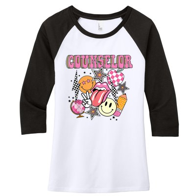 Retro Groovy School Counselor Appreciation Back To School Women's Tri-Blend 3/4-Sleeve Raglan Shirt