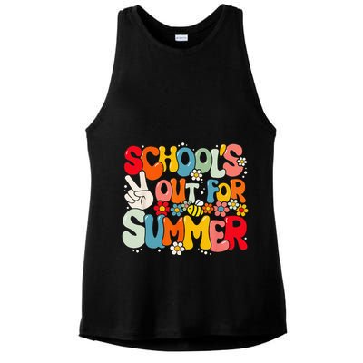 Retro Groovy School's Out For Summer Graduation Teacher Ladies PosiCharge Tri-Blend Wicking Tank