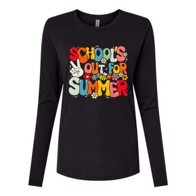 Retro Groovy School's Out For Summer Graduation Teacher Womens Cotton Relaxed Long Sleeve T-Shirt