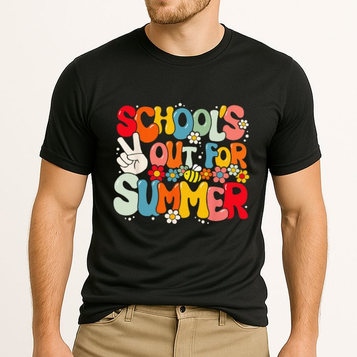 Retro Groovy School's Out For Summer Graduation Teacher Cooling Performance Crew T-Shirt