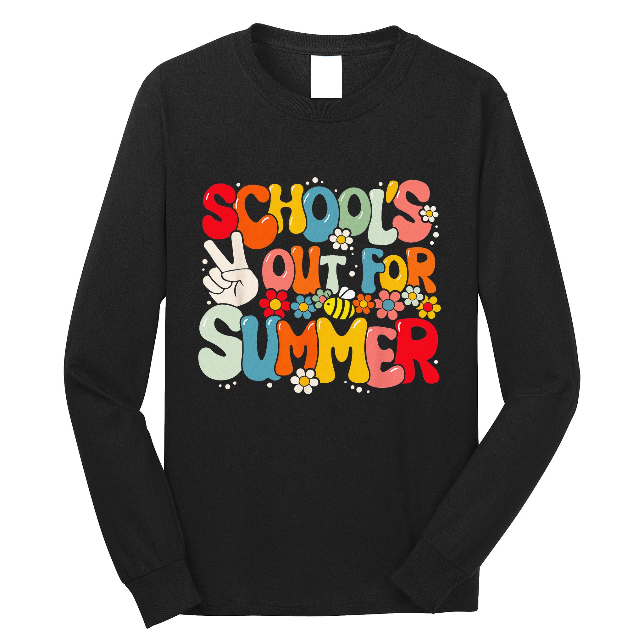 Retro Groovy School's Out For Summer Graduation Teacher Long Sleeve Shirt