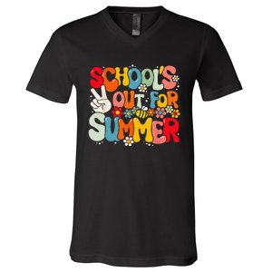 Retro Groovy School's Out For Summer Graduation Teacher V-Neck T-Shirt