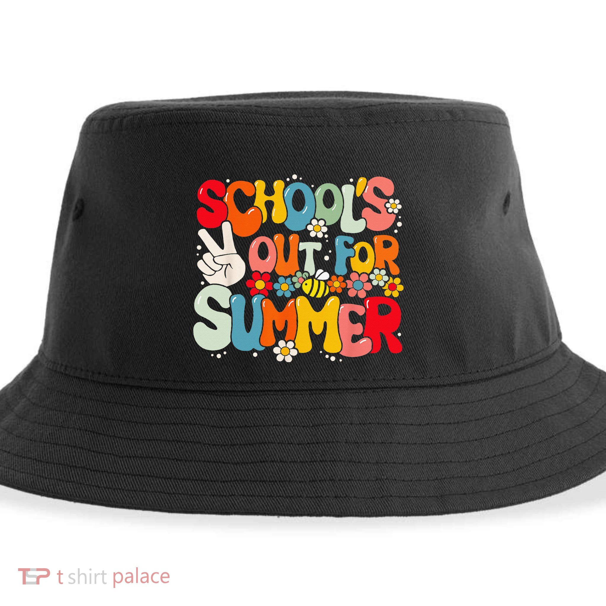 Retro Groovy School's Out For Summer Graduation Teacher Sustainable Bucket Hat