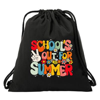 Retro Groovy School's Out For Summer Graduation Teacher Drawstring Bag