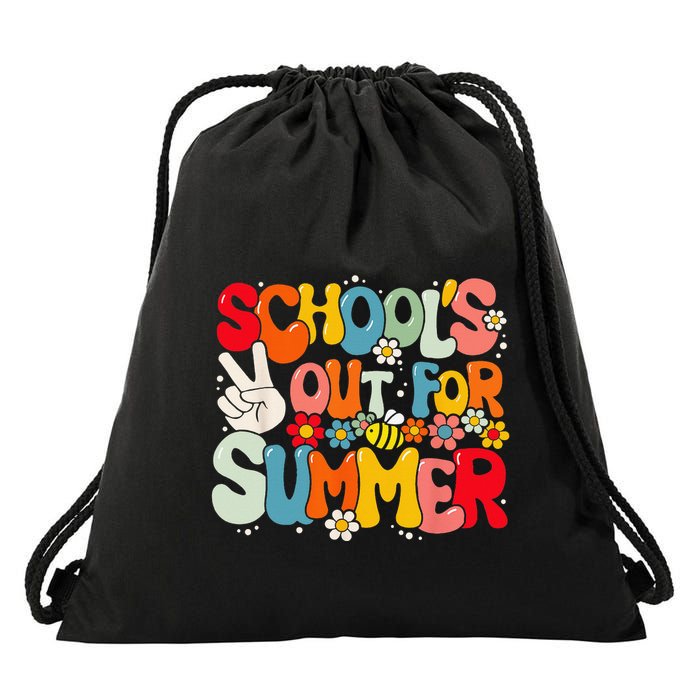 Retro Groovy School's Out For Summer Graduation Teacher Drawstring Bag