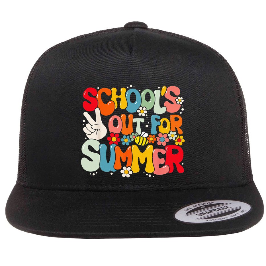 Retro Groovy School's Out For Summer Graduation Teacher Flat Bill Trucker Hat