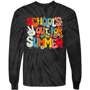 Retro Groovy School's Out For Summer Graduation Teacher Tie-Dye Long Sleeve Shirt