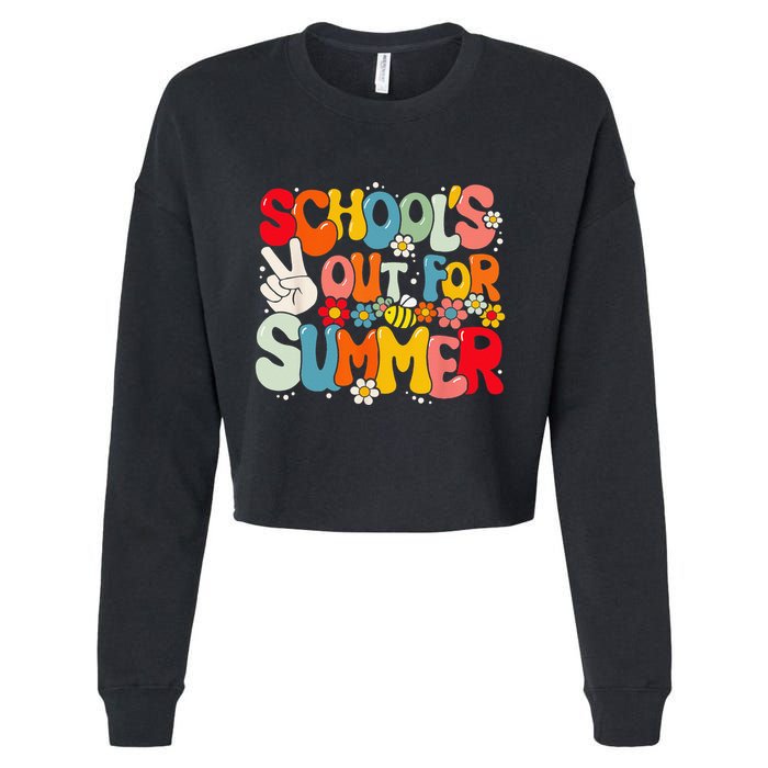 Retro Groovy School's Out For Summer Graduation Teacher Cropped Pullover Crew