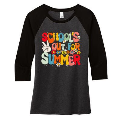 Retro Groovy School's Out For Summer Graduation Teacher Women's Tri-Blend 3/4-Sleeve Raglan Shirt