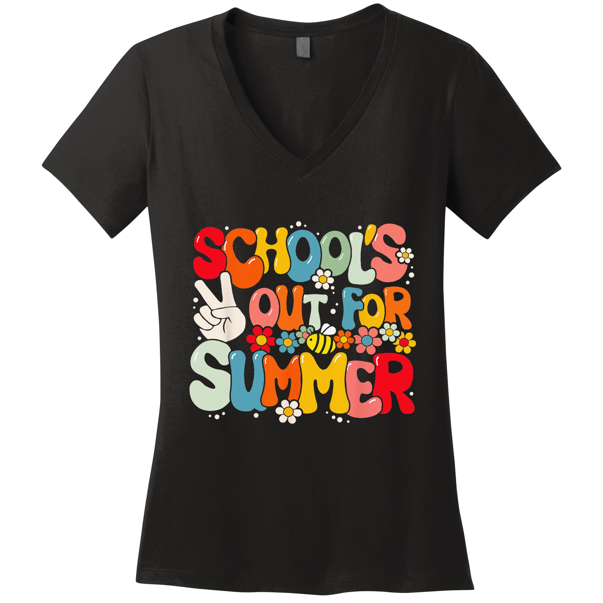 Retro Groovy School's Out For Summer Graduation Teacher Women's V-Neck T-Shirt