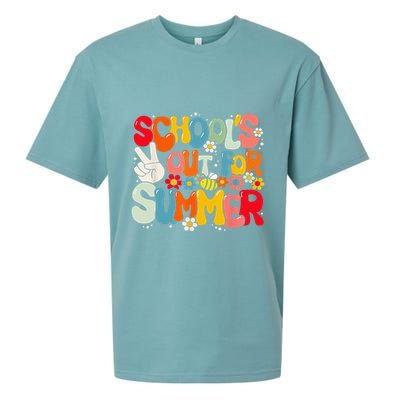 Retro Groovy School's Out For Summer Graduation Teacher Sueded Cloud Jersey T-Shirt