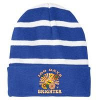 Retro Groovy Sunshine 100 Days Brighter Meaningful Gift Striped Beanie with Solid Band