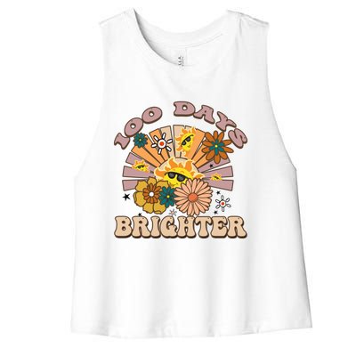 Retro Groovy Sunshine 100 Days Brighter Meaningful Gift Women's Racerback Cropped Tank