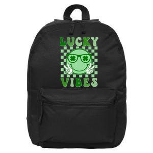 Retro Groovy St Patricks Day Lucky Vibes Hippie Shamrock 16 in Basic Backpack