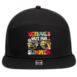 Retro Groovy School's Out For Summer Graduation Teacher 7 Panel Mesh Trucker Snapback Hat