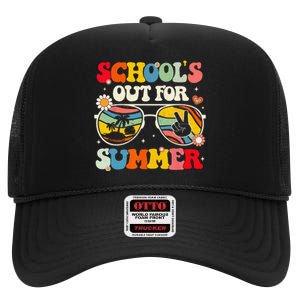 Retro Groovy School's Out For Summer Graduation Teacher High Crown Mesh Back Trucker Hat