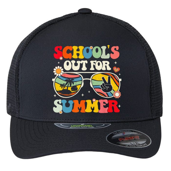 Retro Groovy School's Out For Summer Graduation Teacher Flexfit Unipanel Trucker Cap