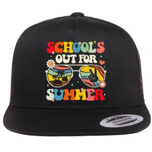 Retro Groovy School's Out For Summer Graduation Teacher Flat Bill Trucker Hat