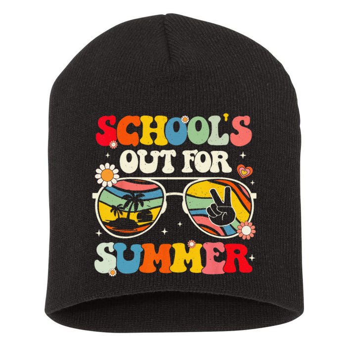 Retro Groovy School's Out For Summer Graduation Teacher Short Acrylic Beanie