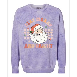 Retro Groovy Stay Merry And Bright Santa Claus Christmas Gift Colorblast Crewneck Sweatshirt