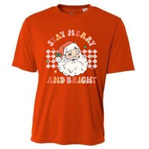 Retro Groovy Stay Merry And Bright Santa Claus Christmas Gift Cooling Performance Crew T-Shirt