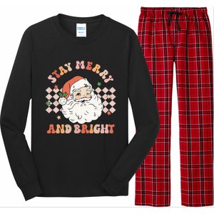 Retro Groovy Stay Merry And Bright Santa Claus Christmas Gift Long Sleeve Pajama Set