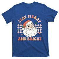 Retro Groovy Stay Merry And Bright Santa Claus Christmas Gift T-Shirt