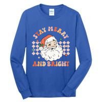 Retro Groovy Stay Merry And Bright Santa Claus Christmas Gift Tall Long Sleeve T-Shirt