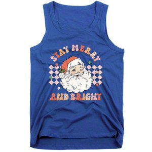 Retro Groovy Stay Merry And Bright Santa Claus Christmas Gift Tank Top