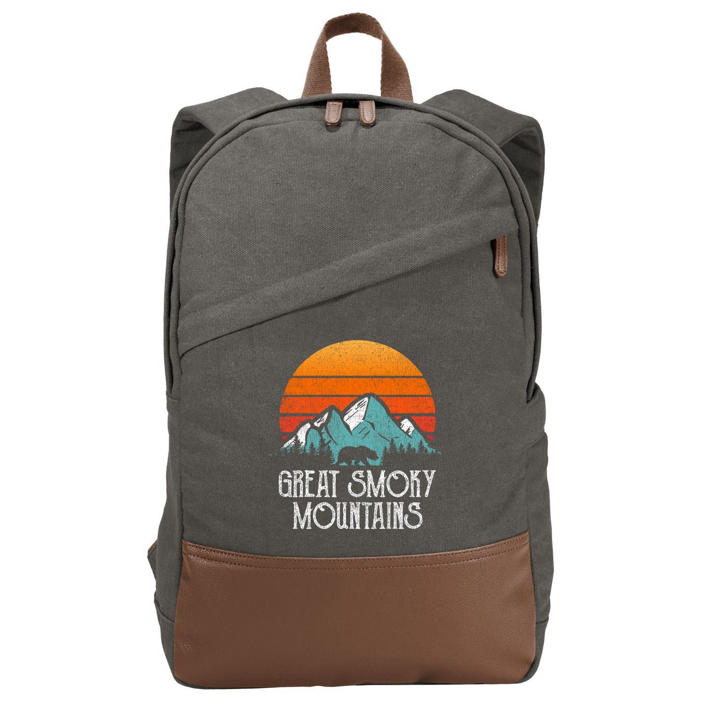 Retro Great Smoky Mountains National Park Bear Vintage Great Gift Cotton Canvas Backpack