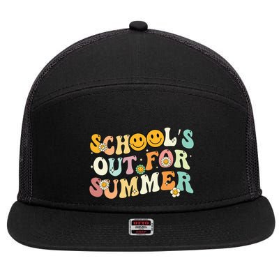 Retro Groovy Schools Out For Summer Graduation Teacher 7 Panel Mesh Trucker Snapback Hat