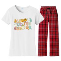 Retro Groovy Schools Out For Summer Graduation Teacher Women's Flannel Pajama Set