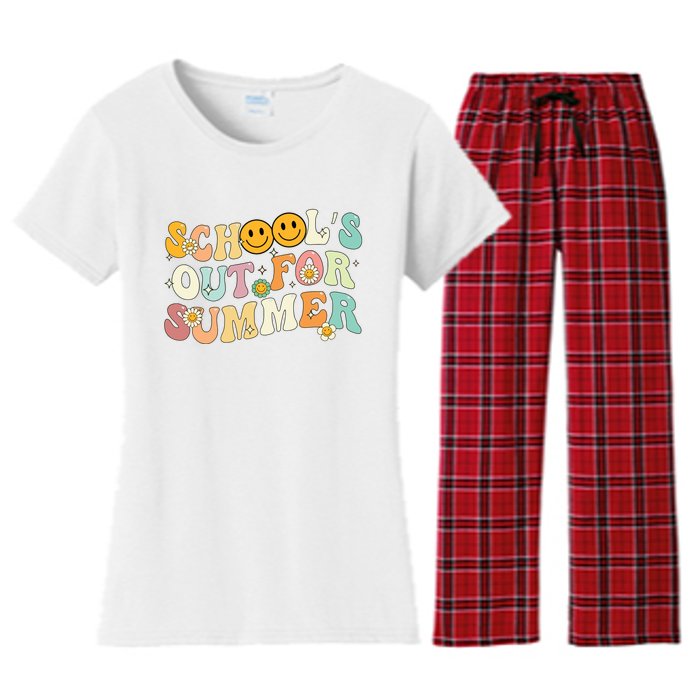 Retro Groovy Schools Out For Summer Graduation Teacher Women's Flannel Pajama Set