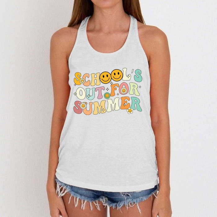 Retro Groovy Schools Out For Summer Graduation Teacher Women's Knotted Racerback Tank