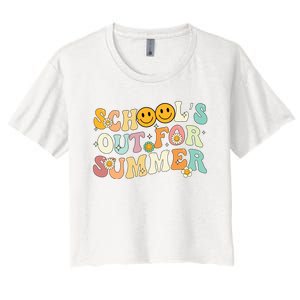 Retro Groovy Schools Out For Summer Graduation Teacher Women's Crop Top Tee