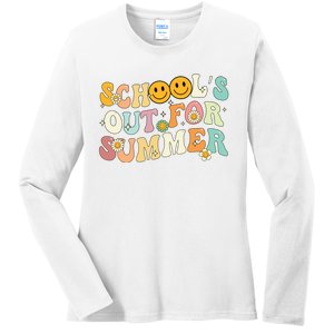 Retro Groovy Schools Out For Summer Graduation Teacher Ladies Long Sleeve Shirt