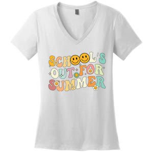 Retro Groovy Schools Out For Summer Graduation Teacher Women's V-Neck T-Shirt