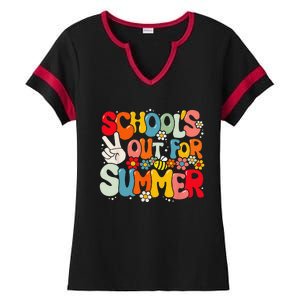 Retro Groovy School's Out For Summer Graduation Teacher Ladies Halftime Notch Neck Tee