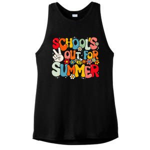 Retro Groovy School's Out For Summer Graduation Teacher Ladies PosiCharge Tri-Blend Wicking Tank