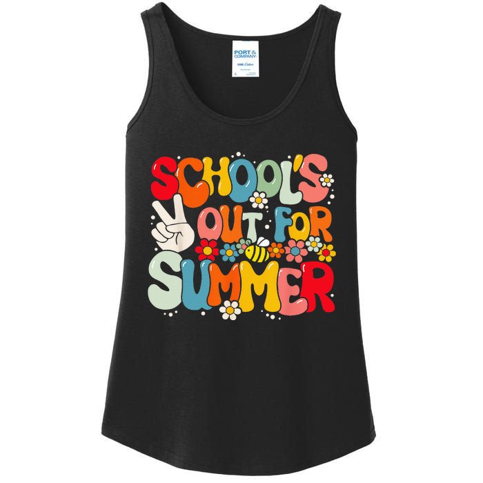 Retro Groovy School's Out For Summer Graduation Teacher Ladies Essential Tank